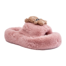 Hjemmesko Model BG189P Pink med en bamse lyserød