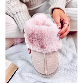 Allens Powder Pink sildebens tøfler med pels lyserød