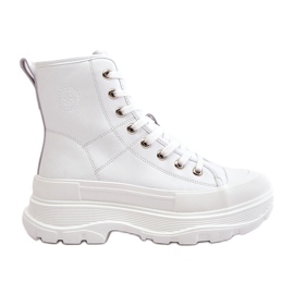 Læderisolerede kvinders sneakers på den massive platform Big Star OO274A598 White hvid