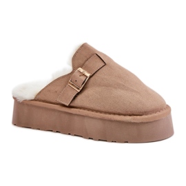 Dametøfler isoleret med pels FA-185, mørk beige