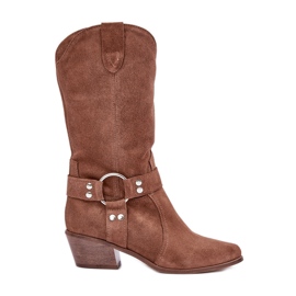 Zazoo 3669 Cowboystøvler i ruskind til kvinder Mid-Calf Brown brun