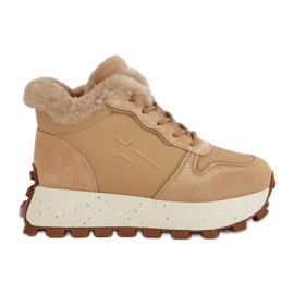 Big Star Dame læder Trapper sneakers med pels på den store stjerne platform OO274A330 Beige