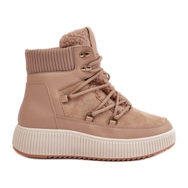 Brune snestøvler med lav platform beige
