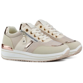 Damesportssko, beige glitter sneakers 9053-SP-BE