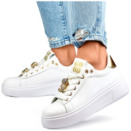 Platformsneakers til kvinder med dekorationer, hvid EV392-1GO