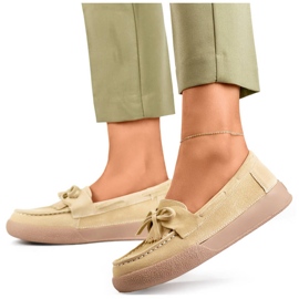 Dame lædermoccasiner med sløjfe, beige Goodin GD-SW4005BE