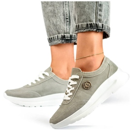 Sneakers i læder til kvinder på platformen, grå GD-XF-108G