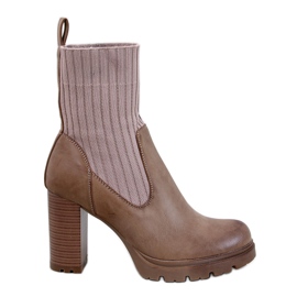 Khaki højhælede ankelstøvler beige