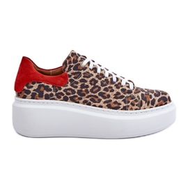 Zazoo Leopard Leopard Læder Platform Sneakers 3346 Brun-Rød