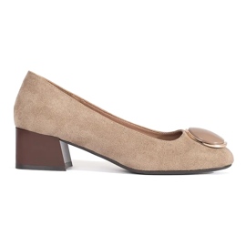 Sergio Leone Beige ruskinds højhælede pumps til kvinder med dekoration