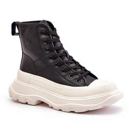 Læderisolerede sneakers på en massiv platform Big Star OO274A599 Sort