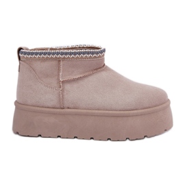 Lys beige platform snestøvler med dekorativt broderi