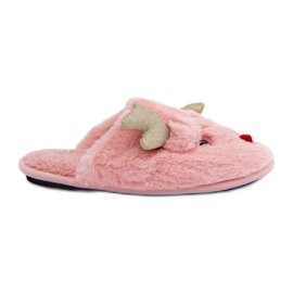 Pink Furry Juletøfler Med Rensdyr Motiv lyserød