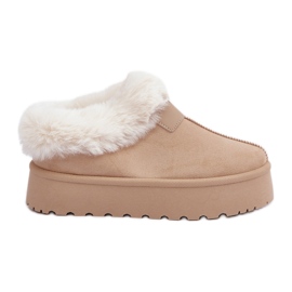 Low-top snestøvler med pels på Eco Suede platform, lys beige