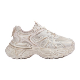 Beige damesneakers med slid på platformen