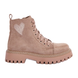 Dame-ankelstøvler med glitterhjerte, mørk beige
