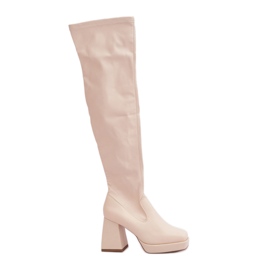 Monterede over-knæ-støvler, lys beige