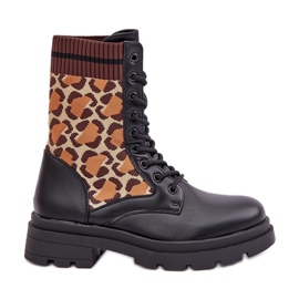 Kvinders arbejdsankelstøvler med leopardprintsok Sort Penthis