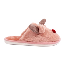 Dame pels hjemmesko med et rensdyr motiv, Pink lyserød