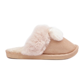 Beige dametøfler med pels