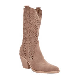 Beige cowboystøvler med gennembrudt overdel