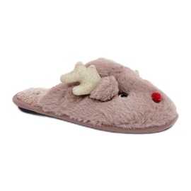 Dametøfler med rensdyrmotiv beige