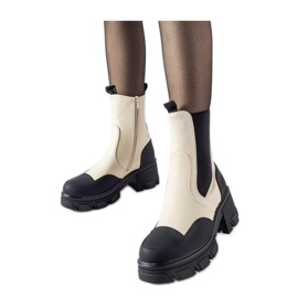 Beige og sorte massive slip-on ankelstøvler fra Mafalda - Solea