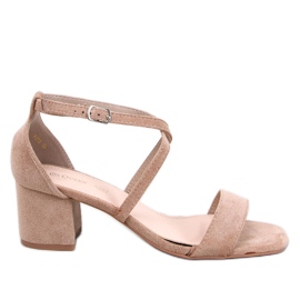 Kaki sandaler med lav hæl beige