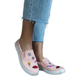 Pink stof sneakers med patches lyserød