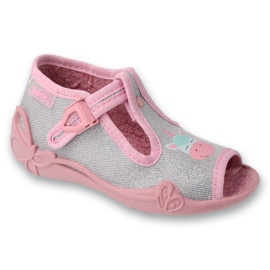 Befado børnetøfler med spænder 213P145 pink/sølv grå