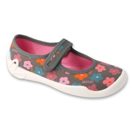 Befado børnetøfler med velcro114Y552, grå med blomster