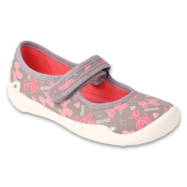Befado børnetøfler med velcro, åndbare såler, 114X548, grå/pink