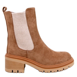 Chelsea støvler med Khaki sweater manchet beige