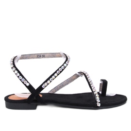 Kvinders sandaler flip -flops med sorte rhinestones