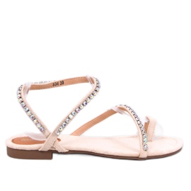 Kvinders sandaler flip -flops med rhinestones beige