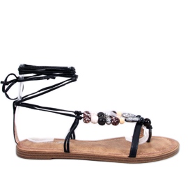 Kvinders sandaler bundet Boho sort med dekorationer