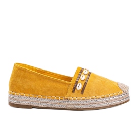 Kvinders espadriller med skaller og zirkoner gule