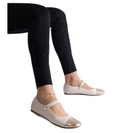 Beige og guld balletflader med patenteret tå, lukket med velcro