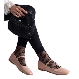 Beige patent ballet lejligheder med bælte