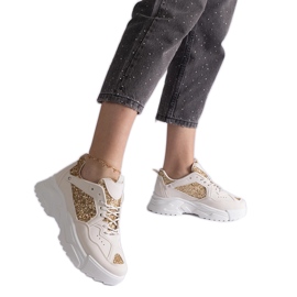 Beige damesneakers med glitterindlæg