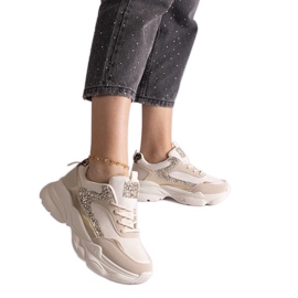 Beige sneakers med glitterindlæg