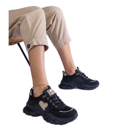 Sorte platformssneakers med sort hjerte