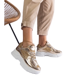 Golden Women's Sneakers med glitterindsatser gylden