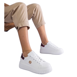 Hvide og bordeaux sneakers med tyk sål