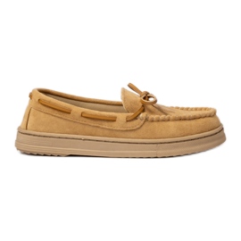 Kvinders kamel loafers, ruskind med en bue beige