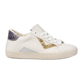 Kvinders glitter sneakers guldindsatser hvid