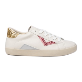 Kvinders sneakers brocade Peachpuff -indsatser hvid
