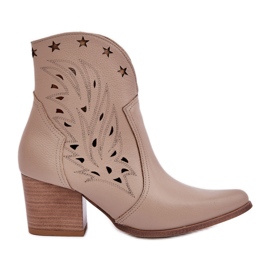 Lewski Shoes Openwork læder cowboy støvler på Lewski 3613 søjle mørke beige