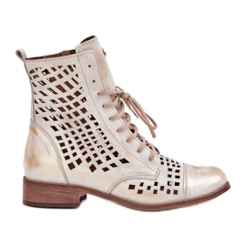 Zazoo 2627 Openwork Leather Golden Boots tørret gylden