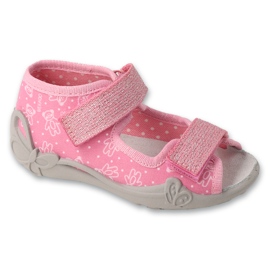 Befado børnetøfler med velcro, læderindsats 342P066, pink lyserød
